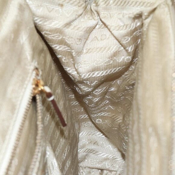 PRADA Hand Bag Nylon Leather Beige Gold Auth 129935 - Picture 12 of 16